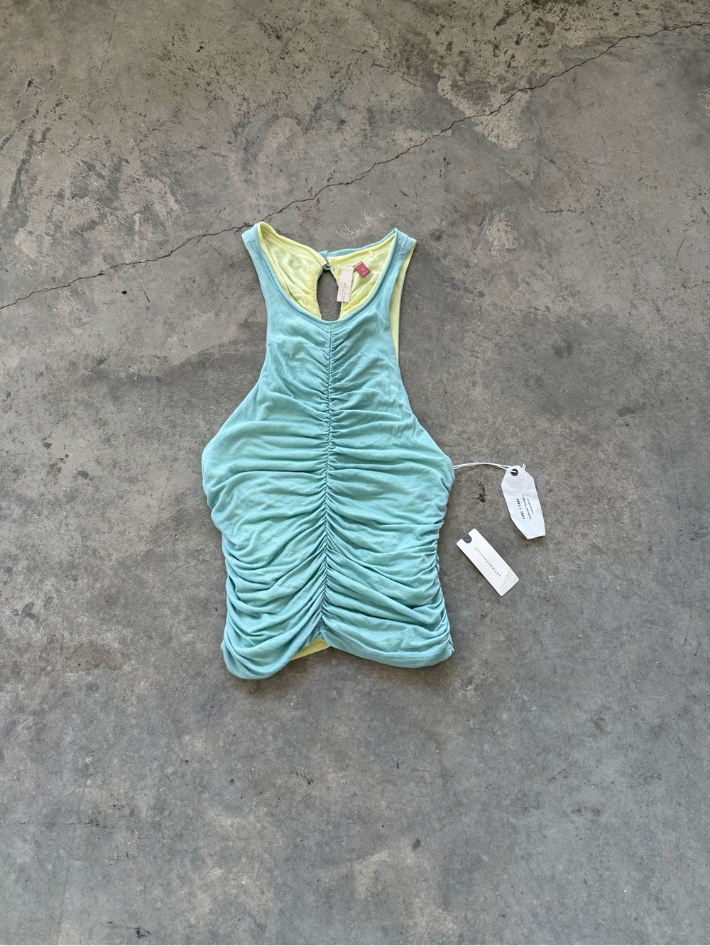Anthropologie Ruched Halter Tank in Mint & Light Green